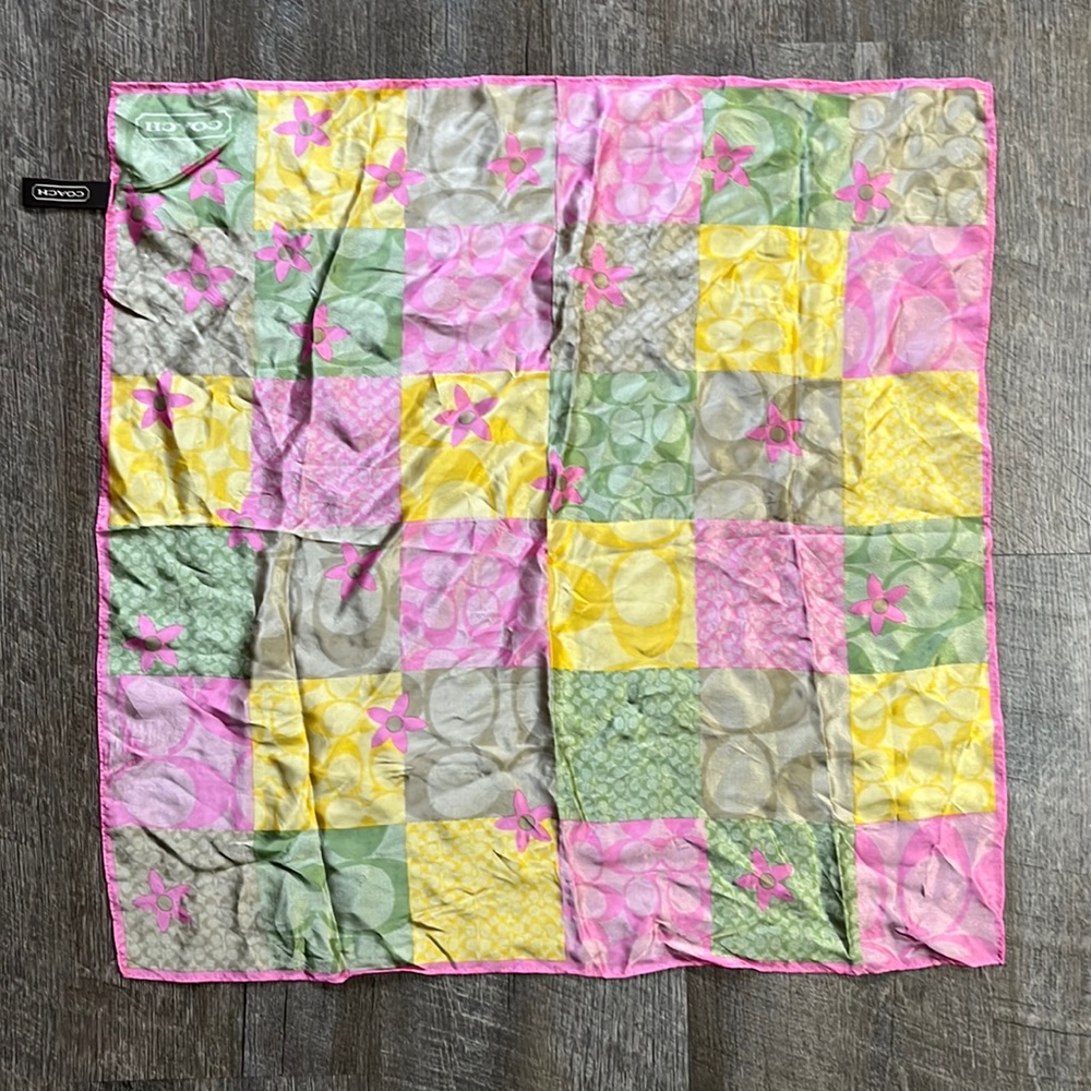 Coach 100% Silk Pastel Patchwork Scarf